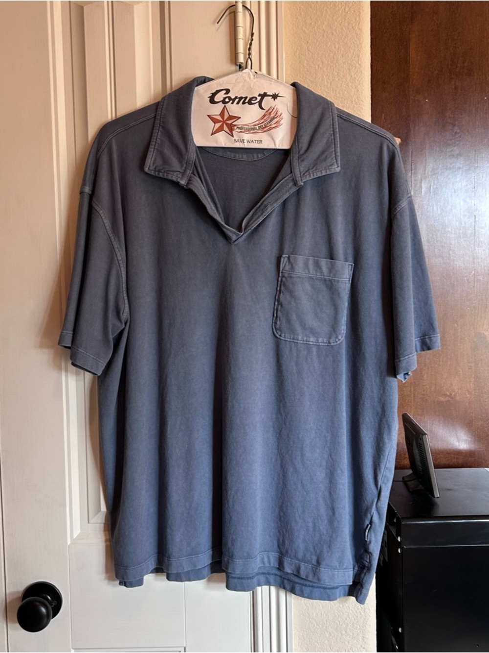 Men's Washed Blue Short Sleeve “Weekend” Polo with Chest Pocket